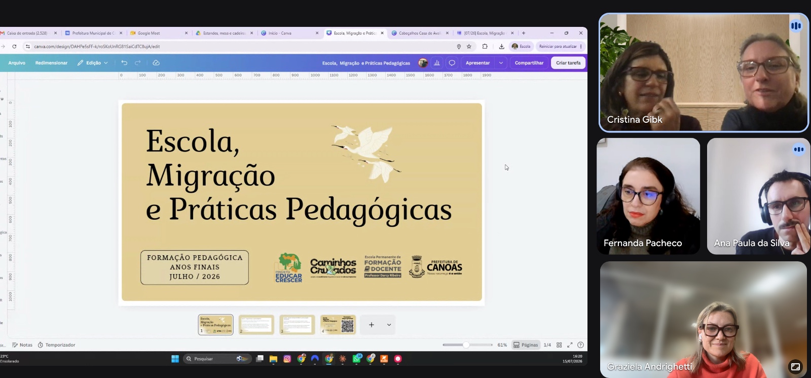 Professores da Canoas participam de curso de formação sobre migração e escola